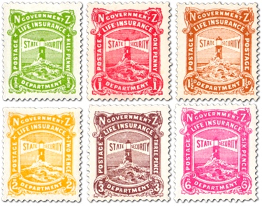 1905 New Zealand Government Life Insurance Lighthouses Without V.R.
